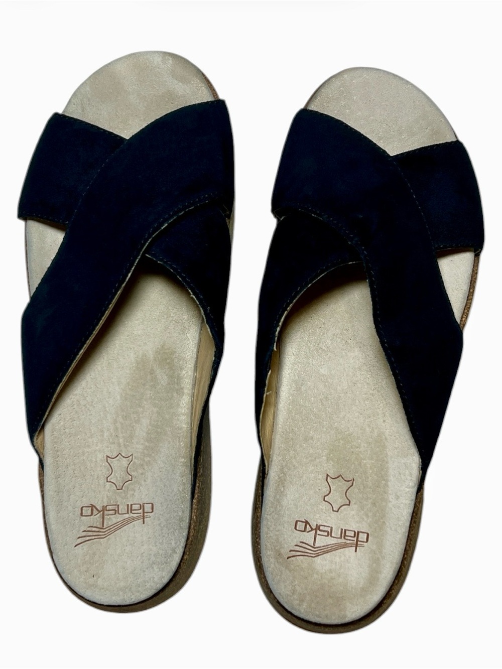 Dansko Bridget Black Suede Leather Cross Strap Wedge Sandals Size 41